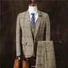 YUSHU Autunno Uomo Business Abiti formali Blazer maschili 3 pezzi Uomo Slim Abiti da ballo di nozze Boutique Plaid Design Smoking dello sposo 201106