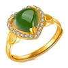 10 pcs banhado a ouro anel redimensível de dedo amor coração rosa quartzo verde ágata estilo romântico jóias