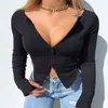 Cerniera frontale da donna Top corto a costine Autunno Tinta unita Zip manica lunga Scollo a V Maglieria attillata T-shirt Top G220228