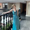 SOLOWOMEN Rahat Elbiseler kadın Seksi Saten Parti Elbise Moda Spagetti Kayışı İpek Midi Lace Up Vestidos Lady Yaz Zarif Kolsuz Giyim