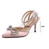 2020 Sommar 9cm Högklackat Point-toe Sandal Fashion Bow med Diamond Hollow Klänning Skor Heel Shoes Sandals Ny europeiskt mode