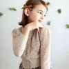 Spring Autumn Kids Sweater For Girls Hollow Out Knitted Lace Cardigan Baby Child Cotton Fashion Outwear Clothes LJ201128