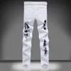 Quanbo wielki rozmiar biały drukowane dżinsy mody męskie unikalne bawełniane dżinsy dżinsy Man's Casual Character Wzór motocyklowy dżinsy LJ200903