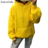 Zuolunouba Winterカジュアルフリースの女性パーカーのスウェットシャツ長袖黄色い女の子プルオーバールーズフード付き女性厚いコート201216