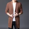 Autumn Winter Cardigan Men Fashion Slim Fit Sticke tröja män Big Pocket Decor V Neck Men Casual Long Sweaters 5Color 201224