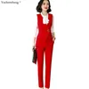 Elegante tailleur pantalone da donna rosso slim gilet senza maniche blazer e pantaloni set da due pezzi per abbigliamento da lavoro da ufficio da donna 200923