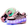 Rull Skate Shoes For Kids Boys Girls Led Lighted Wheels Sneakers With On Double Wheels Children Glowing Roller Sneakers Shoes LJ201203