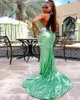 Bling Mint Green Cekinowe Suknie Prom Syrenki Dla Czarnych Girls Sexy V Neck Backless African Sweeting Dress 2022 Glitter Long Formal Party Dress Rates de Soirée Femme