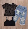 Baby Girl Clothing Set Girls039 Clothing Sets Lace Short Sleeve TShirt Vest and Jeans Threepiece3828094