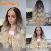 U Part Human Hair Wigs Ombre Dark Roots Platium Blonde Wavy 2x4 Full Machine Made 250Density Glueless Adjustable U Shape Wig Remy 100% Unprocessed