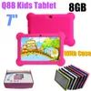 Q88 7 inch Kids Tablet A33 Quade Core 8 GB 512 MB Android 4.4 5.1 Tablet PC Obsługa karty TF z miękkim obudową silikonową