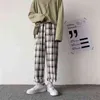 Houzhou Platform Spodnie Mężczyźni Koreański Styl Casual Spodnie Sprawdzone Spodnie Streetwear Moda Dna Lato Szerokie Spodnie Nogi Harajuku G0104