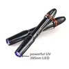 100 pièces 365nm 395nm 3W UV LED lampe-stylo Mini lampe de poche Portable Ultraviolet Blacklight torche pour l'argent taches d'urine pour animaux de compagnie détecter