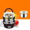 220V Portable Electric Heating Lunch Box Stainless Steel Food Container Thermos Office Bento Box Food Steamer Mini Rice Cooker 201208