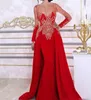 2021 Suknie wieczorowe syreny długie rękaw z odłączoną spódnicą koronkową koraliki cekin arabski kaftan sukienki imprezowe15689556599010
