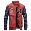 Herrjackor 2021 Vinterläderjacka Herr Bomber Baseball Pu Faux Fleece College Topp Svart Slim Fit Motorcykel