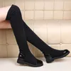 Bottes hautes pour femmes automne hiver tissu extensible cuissardes pour femme chaussures d'hiver noires dames longue botte chaussures à talons