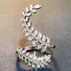 Neue Ankunft Mode Blatt Öffnung Ring für Frauen Hochzeit Party Zarte Finger Ring Zirkonia Einstellbare Ring Schmuck