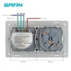 SRAN UK standardowy przełącznik czujnika dotykowego z gniazdem biały kryształowy szklany panel 220V 16A Gniazdo ścienne z przełącznikiem światła 3gang 1way T200605