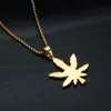 Stainless Steel New Trendy Gold Men Women Maple Tree Plant Pendant Leaf Maple Leaves Female Male Sweater Chain Pendants Jewelry With CZ Stones