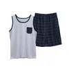Плюс размер L- Men Pajamas Set Set Летнее хлопок Pajamas мужской жилет Loungewear Wapwear Home Одежда LJ201113
