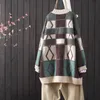 Färgmatchning Löst hornknapp stickad Cardigan Jacka Women's Casual Art Retro Sweater Autumn and Winter New Products 210204