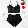 Fashion Ladies Velvet Sleepwear Lingerie Sets Sexy Spaghetti Strap Shorts Pajamas Women Pajama Party 2 Piece Set