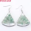 WOJIAER Natural Stone Chip Tree of Life Dangle Drop Earrings for Women Healing Crystal Opal Sector Hook Earring Jewelry BO939