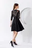 Women's Runway Dress O Neck 3/4 Sleeves Embroidery Bodice Patchwork Fashion Autumn Dresses