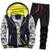 Hommes survêtements hommes survêtement vêtements d'hiver 2 pièces ensemble sweats à capuche et pantalons homme fourrure doublé chaud vêtements de sport Jogging costume survêtement