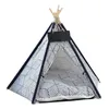 Teepee Bed White Canvas Cute House - Portable Washable Dog Tents for Dog(Puppy) & Cat Pet (with Cushion) 201201