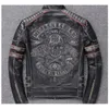 Free shipping.Brand mens skull coat genuine leather Jackets,men's vintage motor biker leather jacket.plus size homme Fitness LJ201029