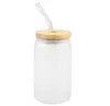 Sublimation Glass Beer Mugs Bamboo Lid Straw DIY Blanks Frosted Clear Can Shaped Tumblers Cups Heat Transfer 15oz Cocktail Iced Coffee Soda Whiskey Glasses B0113