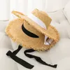 Cappellini in paglia sfilacciata in rafia Cappelli a tesa larga per parasole da esterno Cappelli intrecciati con nastro regolabile concavo