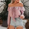 BeAvant Polka Dot Spring Summer Blouses and Shirts Women Long Sleeve Fashion Ruffles Casual Top Blouse Off Shoulder Sexy Blusas T200321