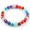 Wojiaer Natural Gem Stone Round 8mm Perles Perles de Palm Strands Bracelets 7 Chakra Guérir Mala Méditation Prière de méditation Yoga Bracelet Bijoux BK336