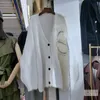 女性のニットティーセーターヤーンビーズカーディガンファッション2021秋の重い産業の戦いネットホワイトグレーコーヒーコンピューターニット