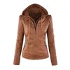 Women Plus Size XS-7XL Leather Jacket Autumn And Winter Hooded Long Sleeve Slim Jackets Female Coat