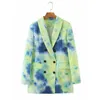 Femmes Tie-Dye Simplicité Blazers Tendance De La Mode À Manches Longues Revers Double Boutonnage Mi-long Vêtements D'extérieur Designer Femme Costumes Occasionnels D'hiver