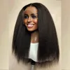 26 tum 180densitet Glueless Jet Black Colored Yaki Kinky Straight Lace Front Wig For Women Bunds med stängningsvärmebeständig Fibe321N