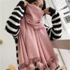 Warm Winter Wool Cashmere Pom Scarf Pink Thick With Rabbit Fur Ball Pashmina Large Stole Lady Wrap Shawl Oversize Blanket 2012243028740
