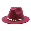 Fedora solide élégant perle ceinture boucle classique hiver femmes chapeaux rose fascinator mariage formel feutre chapeau femmes 6096561