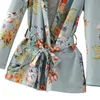 Mulheres de outono Floral Blazers vintage terno senhoras colarinho entalhado outwear feminino casaco casual sashes mangas compridas bolso casaco 201201