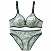 Chinese style retro floral embroidery cotton lace cup wire free underwear sets sexy intimates women bra and panty set green Y200708