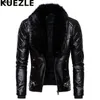 Mens fourrure fausse casaco hommes veste en cuir de motard