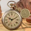 Antique Style Pocket Watch Open Face Roman Numeral Dial Quartz Analog Watches with Necklace Chain Clock Collectable