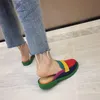 NIUFUNI Fashion Rainbow Color Womens Slippers Shallow Casual Slides Round Head Flat Shoes Slip On Summer Beach Shoes Y200423