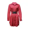 Damen-Revers-Hemdkleid, modischer Trend, lange Ärmel, unregelmäßiger Saum, kurzer Rock, Designer-weibliches Frühlings-All-Match-loses, lässiges, einfarbiges Kleid