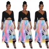 Mode New Digital Printing Two -Piece Dress of Women Spring and Summer Lady's 2 Pieces Set Pleated kjol 2023 Girl's Shirt Designer Dresses