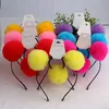 Plush Fluffy Pompom Ball Hair Bobbles Elastic Hairband Tie Hair Stick Headband Set Ponytail Holder